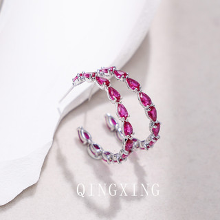 Châu Âu Mỹ ins Phong Cách Mới Bông Tai Corundum Đỏ Nữ