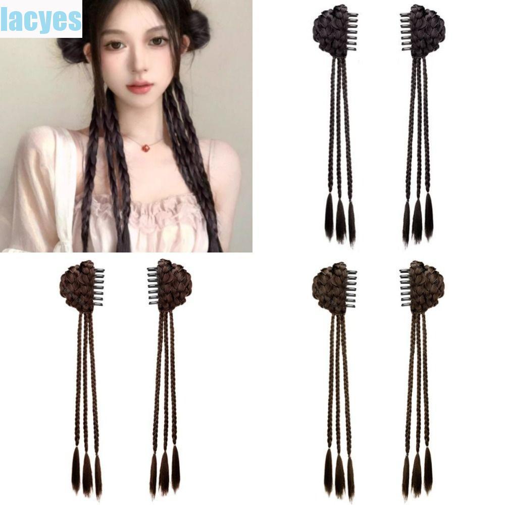 LACYES 2 Chiếc Quyền Anh Tóc Giả Bím Tóc Giả, Phong Cách Mới Chiên Bột Xoắn Bím Dài, Vuốt Ngọt Ngào Kẹp Lông Tơ Tổng Hợp Đôi Đuôi Ngựa Tóc Giả Đảng
