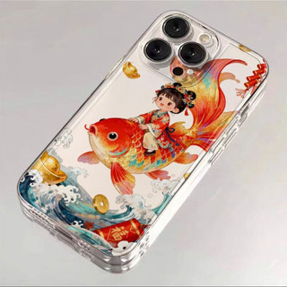 Ốp điện thoại Guanyin Phước Lành Koi cho iPhone 17Air / 16 / 15PLUS / 14 / 13pro Max / 12 / 11 / X / XS / 7 / 8, cá tính sáng tạo. Vỏ trong suốt, chống thấm nước, chống sốc, vỏ bảo vệ