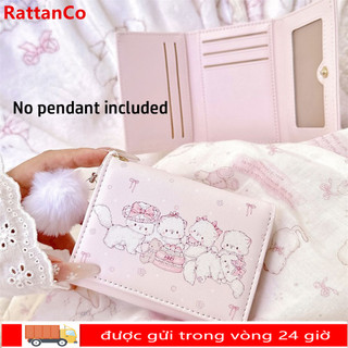 Ví đựng tiền xu RATTANCO, Ví ngắn có thể gập lại bằng da PU, Túi đựng tiền đa năng in hình mèo Kawaii màu hồng di động dành cho nữ du lịch