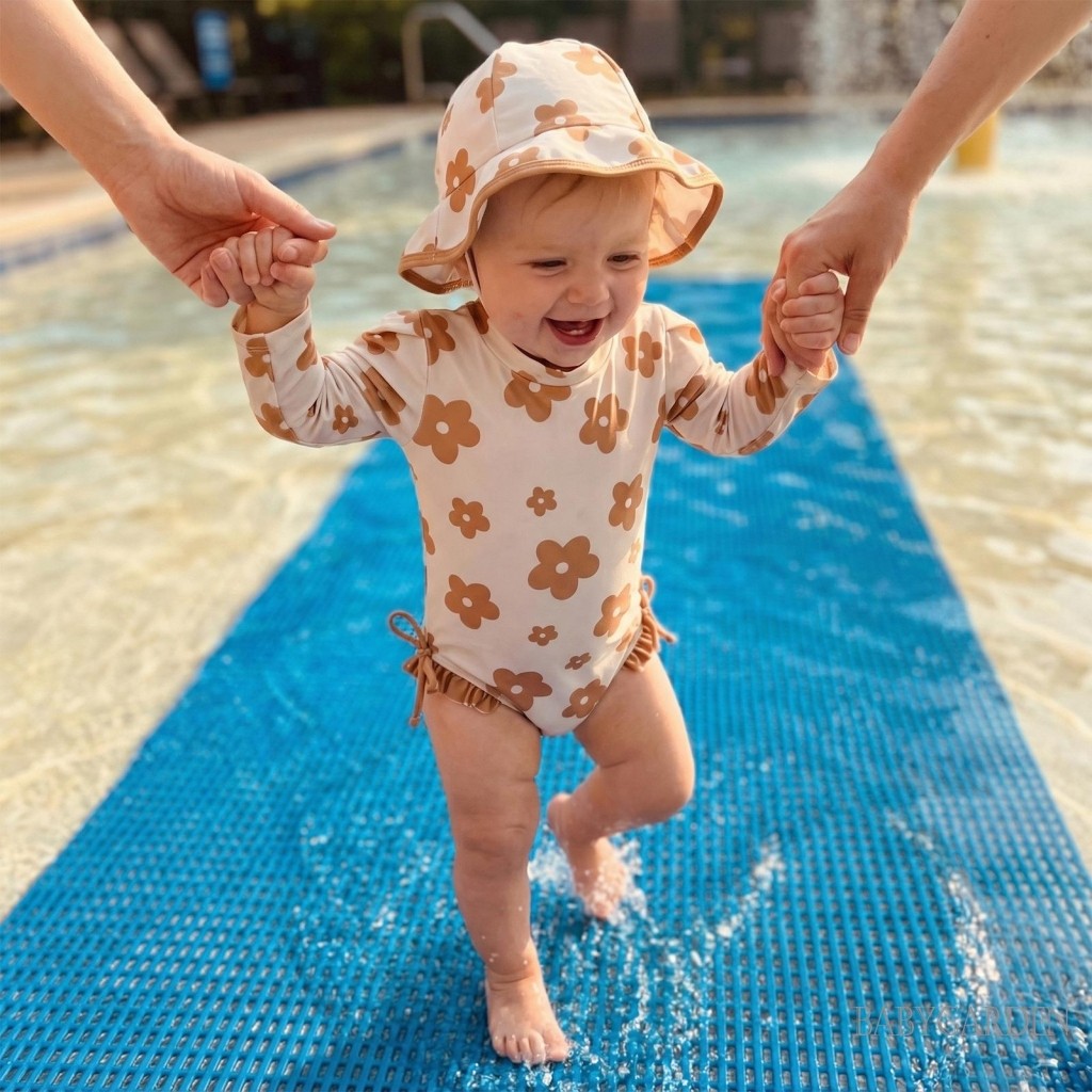 0-24Months Bé Gái Rash Guard Đồ Bơi Tay Dài Hoa / Nơ In Hình Đồ Bơi Xù Có Mũ Cho Bể Bơi Đi Biển