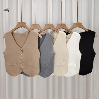 Áo vest dệt kim mỏng không tay style retro màu V-neck, cổ điển kiểu Pháp