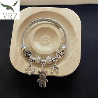Bfvn Cổ Đính Hạt Vòng Tay Quyến Rũ Gấu Mặt Dây Chuyền Trái Tim Tình Yêu Có Thể Điều Chỉnh Vòng Tay Nữ DIY Trang Sức Quà Tặng HOT