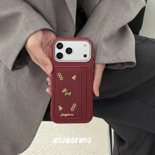 Thời Trang Làm Giàu Đồng Xu Vàng 3D Ngựa Khe Cắm Thẻ Đỏ Túi Da PU Ốp Điện Thoại Cho iPhone 17Promax 17Pro 14 15 16 Pro Max 13 Vỏ Di Động Nữ Chống Sốc