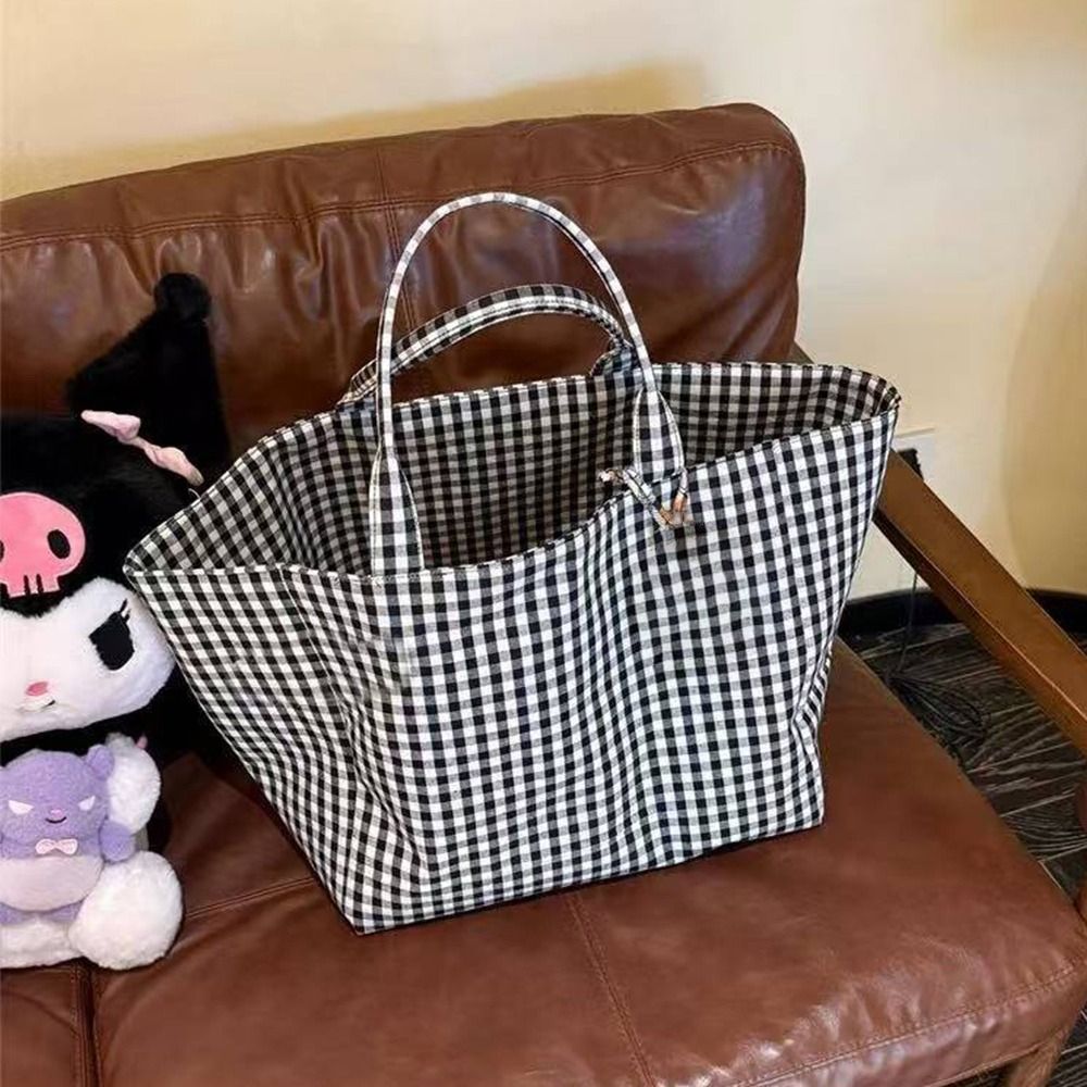 Túi tote vải JVSUB, Túi chấm bi in sọc in chấm bi, phong cách lười biếng Kiểm tra in chất liệu vải công suất lớn Tote dung tích lớn Sử dụng hàng ngày