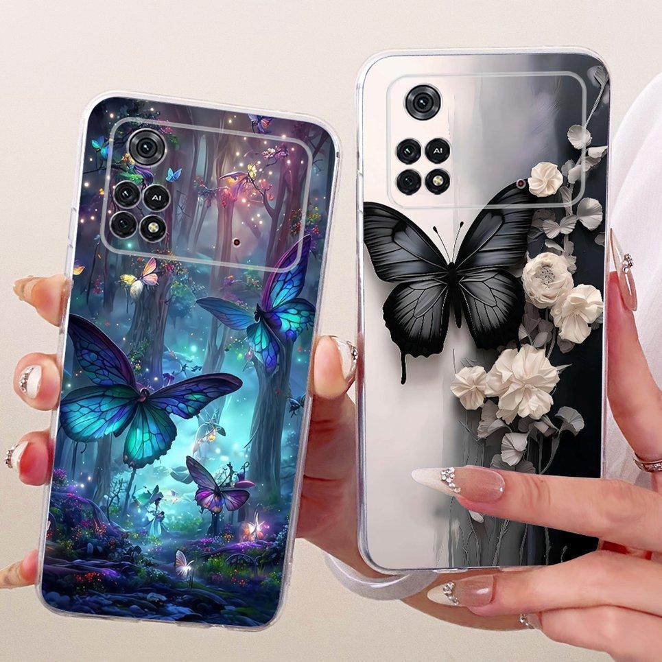Vỏ hoa hình bướm sang trọng cho Xiaomi Poco M4 Pro 4G 5G Ốp điện thoại silicon mềm trong suốt cho PocoM4