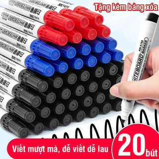 Bút lông viết bảng cao cấp màu đen xanh, bộ 20 cái xoá được linh hoạt, viết bút đánh dấu tiện lợi và bền màu