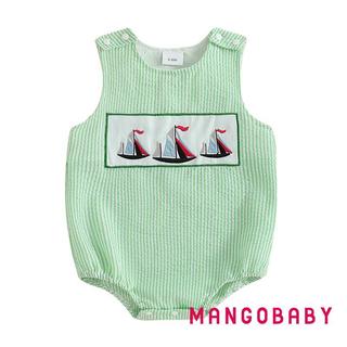 MG-Baby Girl Áo Liền Quần Mùa Hè Sọc In Thuyền Thêu Áo Liền Quần Không Tay Cho Sơ Sinh Quần Áo Dễ Thương