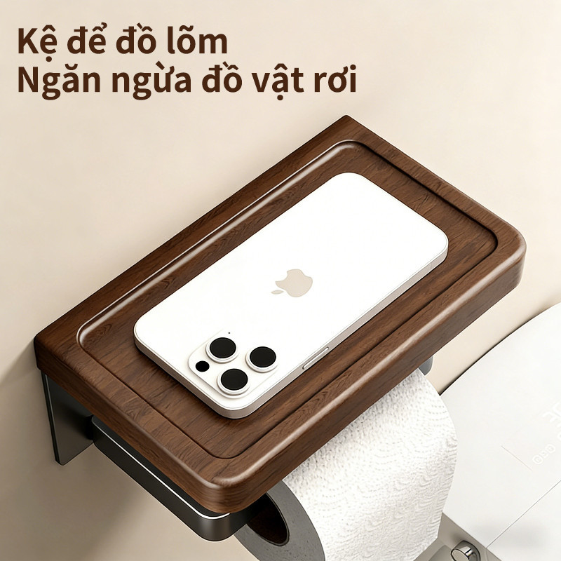 Giá treo cuộn giấy vệ sinh gỗ óc chó, giá treo cuộn giấy vệ sinh hộp đựng giấy vệ sinh dán tường