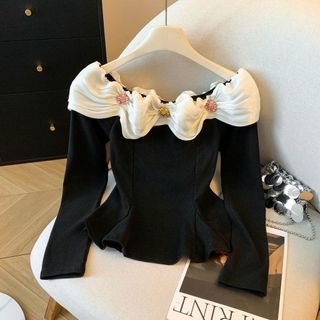 Áo Thun Nhung Đức Xù Dáng Dài Tay Cho Nữ, Thiết Kế Một Vai Trendy Thu Đông