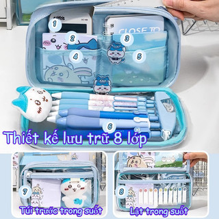 Túi Bút Chikawa Hoạt Hình Dễ Thương,Trong Suốt Chống Rơi,Tặng Búp Bê Miễn Phí,Phụ Kiện Học Tập Cho Học Sinh