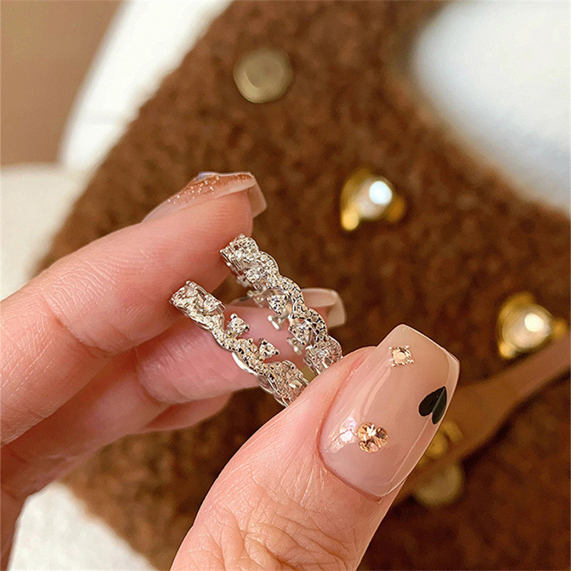 Nhẫn Ren Nữ Zircon Nhấp Nháy, Thiết Kế Mở Xếp Chồng Phong Cách Cá Tính