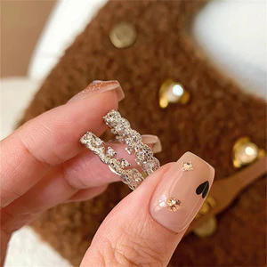Nhẫn Ren Nữ Zircon Nhấp Nháy, Thiết Kế Mở Xếp Chồng Phong Cách Cá Tính