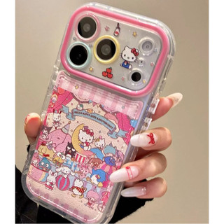 Phim hoạt hình dễ thương Hellokitty Family Bảo vệ toàn diện Ống kính Túi khí bằng da màu hồng Vỏ điện thoại cho iPhone 17Promax 17Pro 14 15 16 Pro Max 13 Vỏ điện thoại di động nữ chống sốc