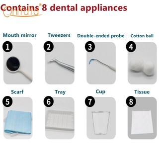 8 Cái / bộ Bộ Chăm Sóc Nha Khoa Dùng Một Lần Bao Gồm Nhíp Nha Khoa Khay Gương Nha Khoa Thăm Dò Yếm Bóng Cotton