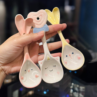 Bé Gái Giá Trị Cao Kỳ Lân Thìa Gốm Underglaze Màu Vẽ Tay Hồng Cô Gái Trái Tim Thỏ Thìa Hộ Gia Đình Quà Tặng Thìa Tráng Miệng PJBB