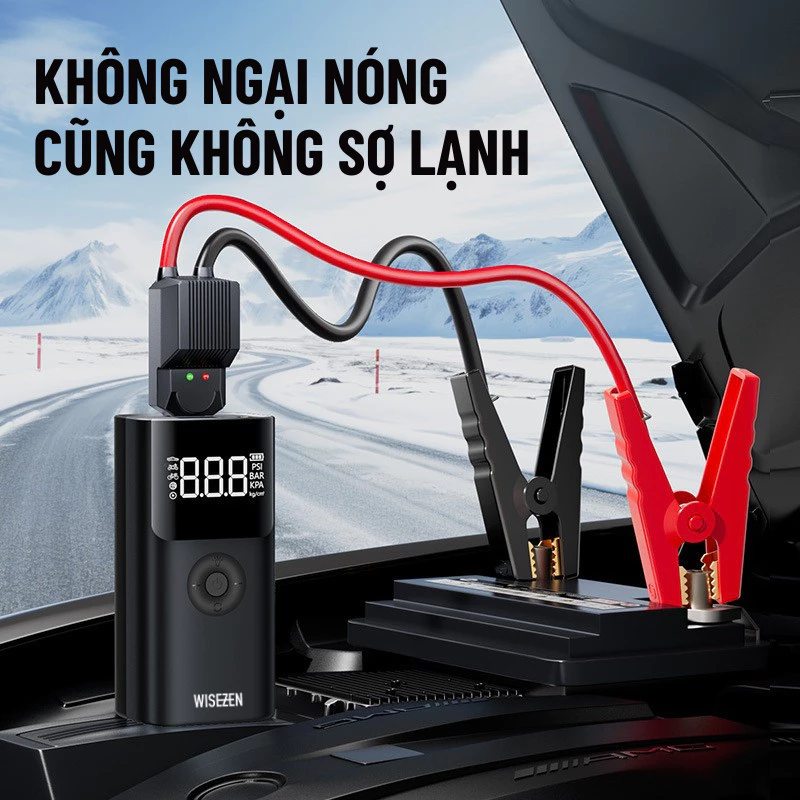Kích Bình ô Tô Kiêm Bơm Lốp ô Tô 4 Trong 1 Wisezen Sử Dụng Bộ Kẹp Thông Minh An Toàn Chống Ngược Cực