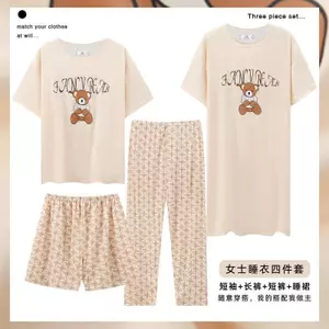 Bộ Đồ Ngủ Nữ Phong Cách Mùa Hè Cotton Rời Bộ Bốn Mảnh 2025 Tay Ngắn Váy Ngủ Quần Mỏng Phong Cách Phù Hợp Với Loungewear