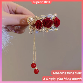 Giao hàng nhanh trong 24 giờ - Kẹp tóc đuôi ngựa cao với thiết kế vòng tua rua hoa giúp bạn trông thanh lịch