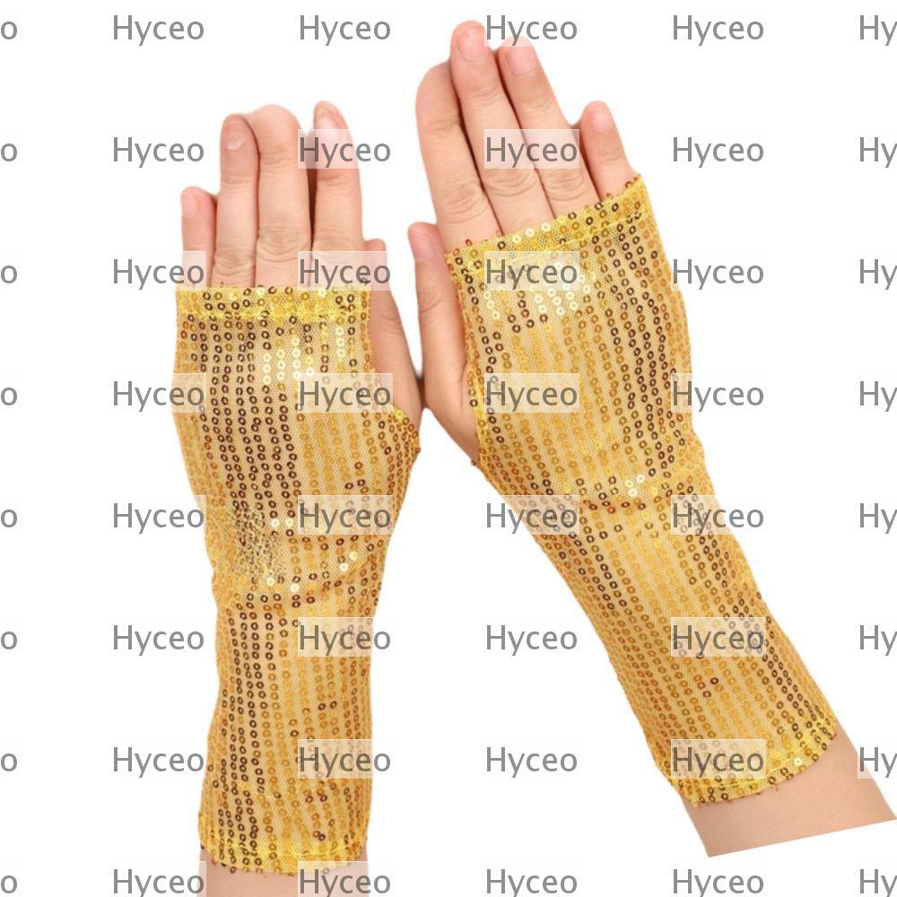 HYCEO 1 Cặp Găng Tay Kim Sa Lấp Lánh Sáng, Punk Đen Vàng Đỏ Hiệu Suất Găng Tay, Gothic Nhảy Múa Trang Phục Disco