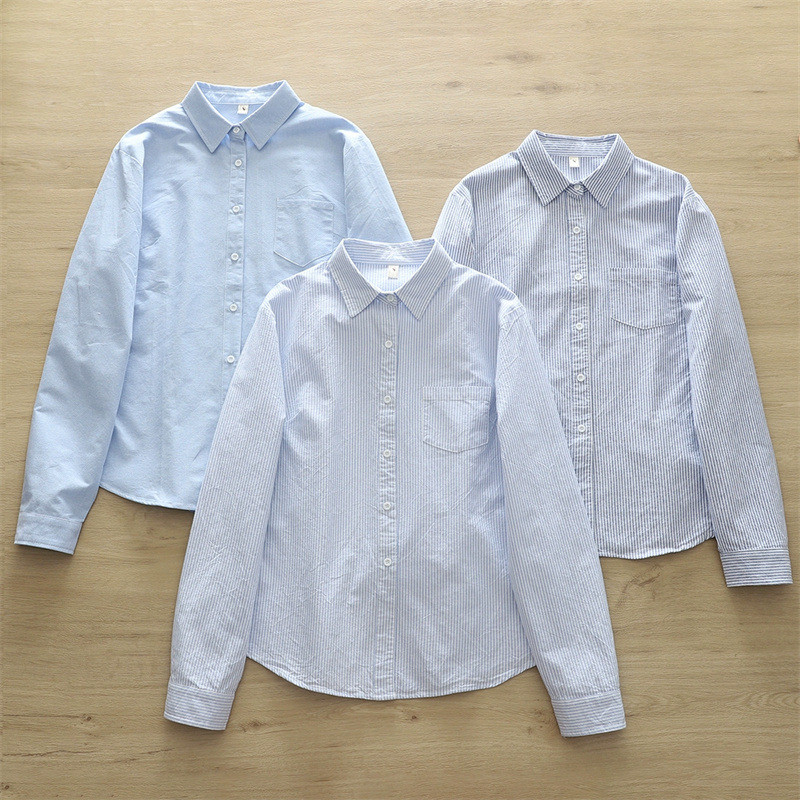 [Hàng có sẵn] Áo sơ mi nữ cotton sọc dọc tươi sáng, phù hợp cho hàng ngày và công sở