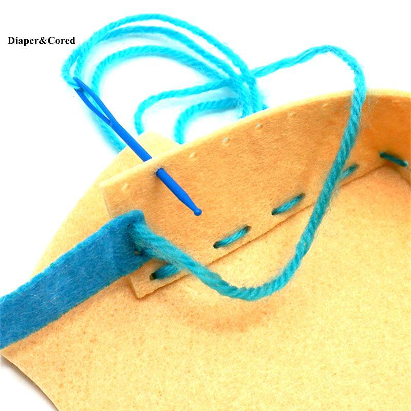Bộ dụng cụ may vá trẻ em DIAPER & CORED 8 chiếc, đồ thủ công nỉ DIY có kim an toàn cho người mới bắt đầu Bé trai Bé gái YTH