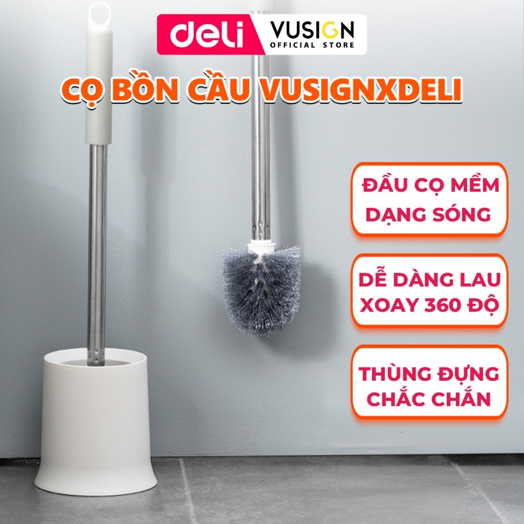 Chổi Cọ Nhà Vệ Sinh Toilet Deli Vusign - Cọ Bồn Cầu Kèm Hộp Đựng Tay Cầm Có Móc Treo