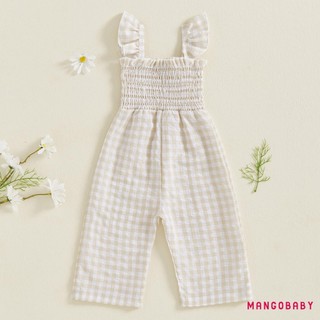 MG-Baby Bé Gái Rompers Ruffle Không Tay Kẻ Sọc In Hình Smocked Áo liền quần Quần Suspender Trang Phục Mùa Hè