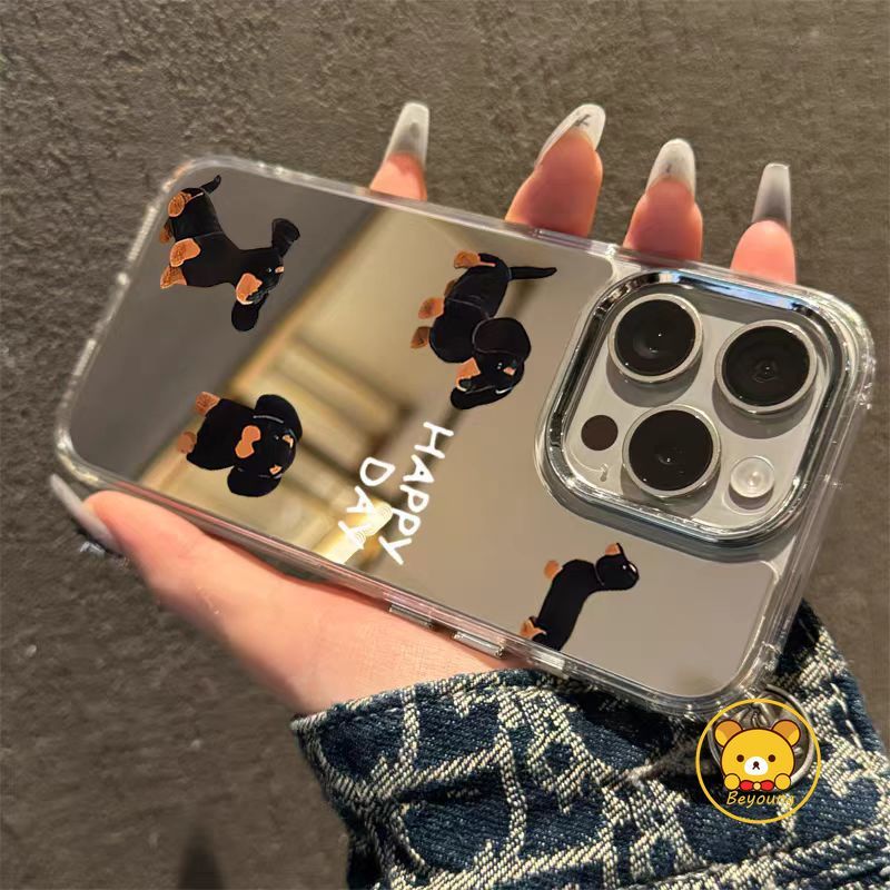 Ốp Điện Thoại Gương Dachshund Dễ Thương Cho Samsung Galaxy S26 S25 Edge S24 S23 S22 S21 S10 Plus S20 FE F55 F14 C55 M55 M52 M34 M32 M22 F22 M14 A22 Vỏ Hoạt Hình Sang Trọng