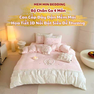 Bộ vỏ chăn ga gối nỉ Memminbedding luxury Thêu 3D Cây Thông + Quả Cầu Tuyết – nổi bật, siêu dễ thương