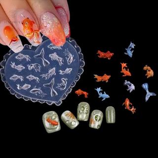 [hatheaven] 3D Silicone Mềm Móng Tay Đại Dương Nàng Tiên Cá Mẫu Móng Tay Nghệ Thuật Trái Tim Khuôn Cá Vàng Koi Khắc Mẫu Hoạt Hình Cho Móng Tay DIY Phụ Kiện Đẹp