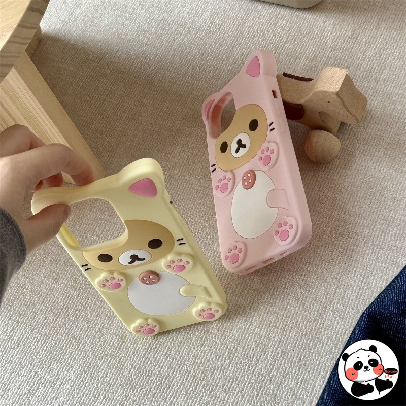 Ốp Điện Thoại Mèo Rilakkuma Dễ Thương Cho iPhone 17 16 15 14 13 12 Mini 11 Pro Max XR XS Max X 8 7 6 6s Plus 5 5S SE3 SE2 SE1 Ốp Lưng Hoạt Hình Gấu Kitty Mềm Vỏ Silicon Chống Sốc