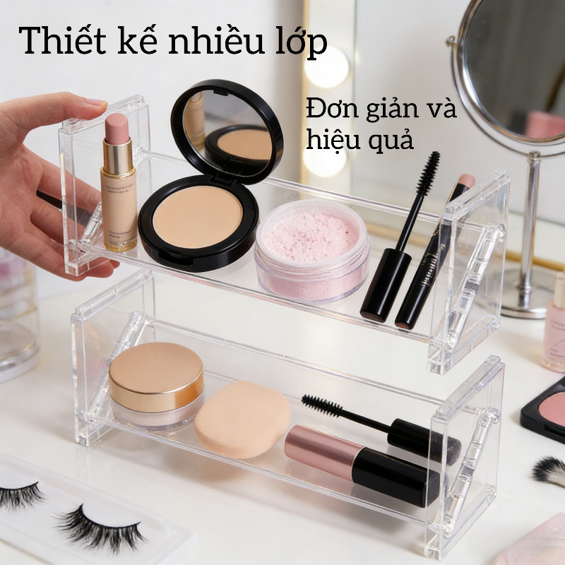 Giá Đựng Mỹ Phẩm Trong Suốt 3 Tầng - Kệ Trang Điểm Đựng Son, Phấn Mắt, Nước Hoa, Sơn Móng Tay