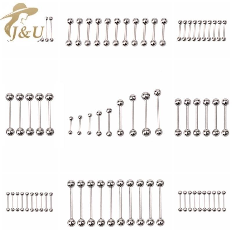 JU Bộ 10 Thép Không Gỉ Bóng Barbell cho Lưỡi Rốn và Núm Vú - Nhẫn Thanh Body Xuyên
