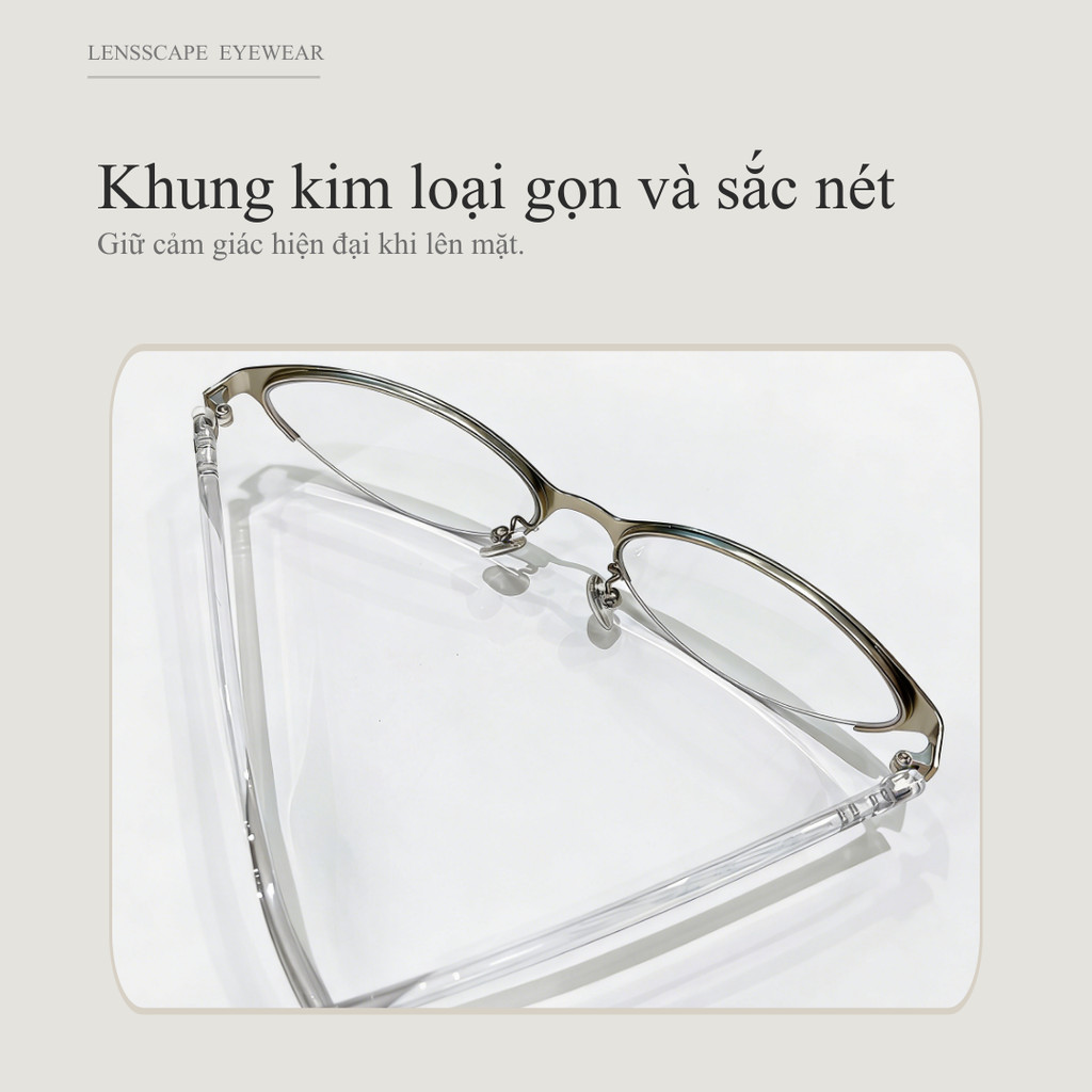LENSSCAPE-Kính chống ánh sáng xanh 0 độ nửa gọng | Gọng kim loại | Tròng PC | Size 59-19-145 | ~21g | Hợp mặt nhỏ | LENSSCAPE EYEWEAR*