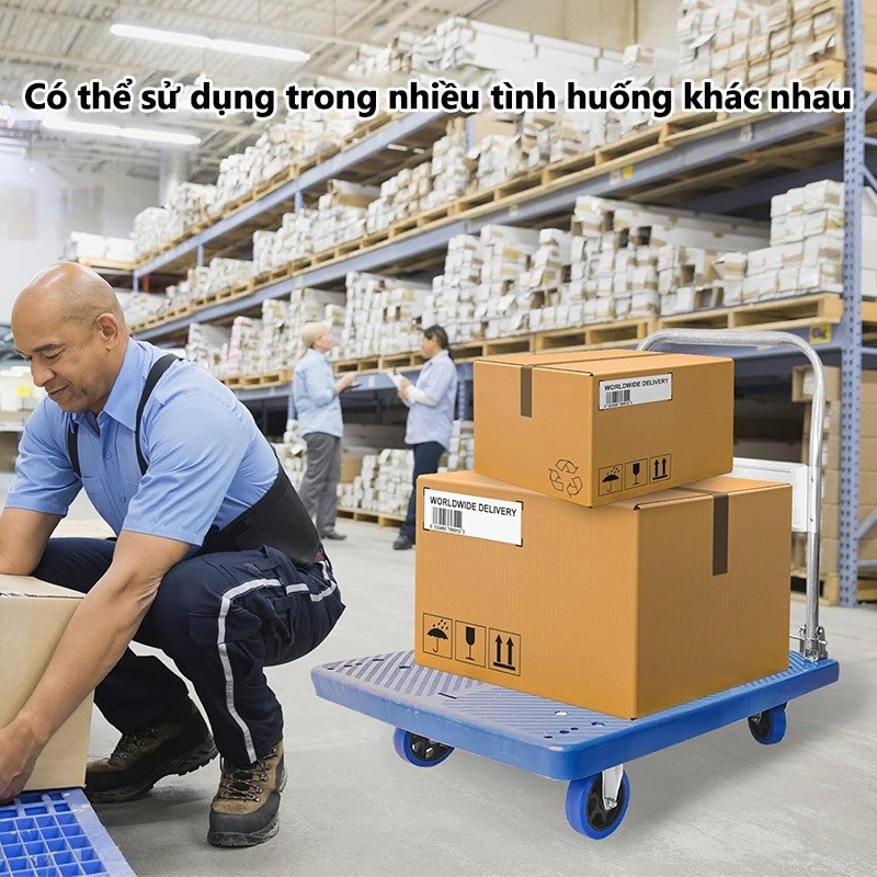 Xe đẩy hàng Xe Đẩy Gấp Gọn chống ồn siêu bền Tải trọng Lớn 150KG Tiện Lợi 4 bánh xe