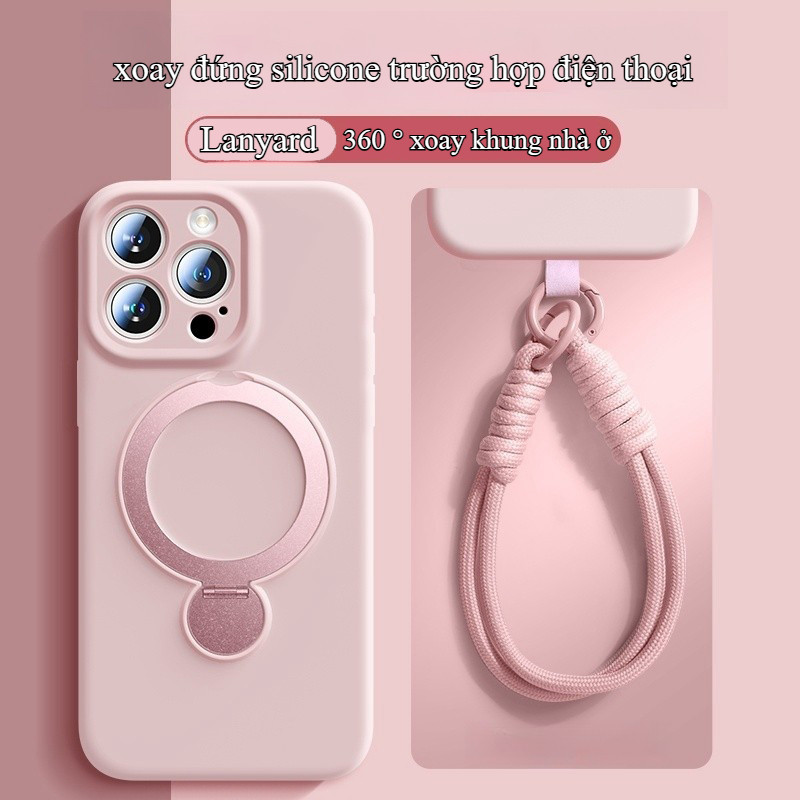Ốp Lưng Silicone Giá đỡ Kim Loại Xoay 360° Dành Cho IPhone 17 16 15 14 13 Pro Max Chống Sốc Chống Bẩn Kèm Dây đeo