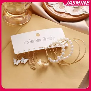 JASMINE Bông Tai Bộ Trang Sức Thời Trang Cho Bé Gái - Màu Bạc Trơn Và Ngọc Trai