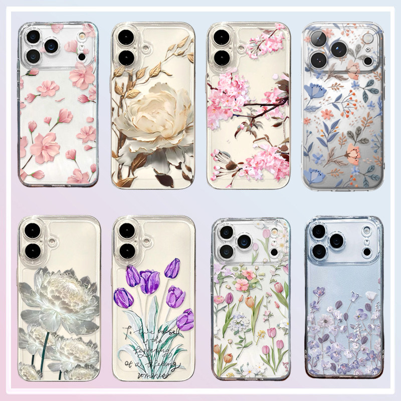 Ốp Điện Thoại In Hoa Cho IPhone 17 AIR 17 11 15 Pro Max Plus Vỏ Silicon Trong Suốt Mềm