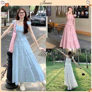 Set áo trễ vai bèo tiểu thư mix chân váy xoè dáng dài tôn dáng phong cách thanh lịch hàn quốc