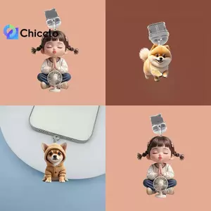 Điện thoại di động Cắm bụi Pendan Chó mèo dễ thương Shamro Trang trí Mặt dây treo cho cổng sạc IPhone Type-C Cắm chống bụi Đẹp