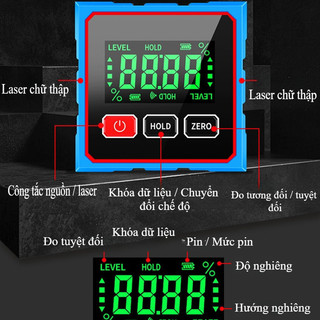 Máy đo Góc Kỹ Thuật Số Bằng Laser Hộp đo Góc Từ Mạnh Thước Thủy điện Tử Thước đo độ Nghiêng