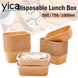 YICA Bộ 10 Hộp Cơm Trưa Giấy Kraft Vuông Có Nắp Chống Rò Rỉ, Dùng Một Lần, Đóng Gói Thực Phẩm Di Động Cho Gia Đình