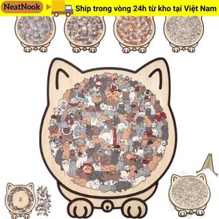 NEATNOOK Morandi 135 mảnh ghép hình mèo Macaron bằng gỗ, khung silhouette, đồ trang trí động vật