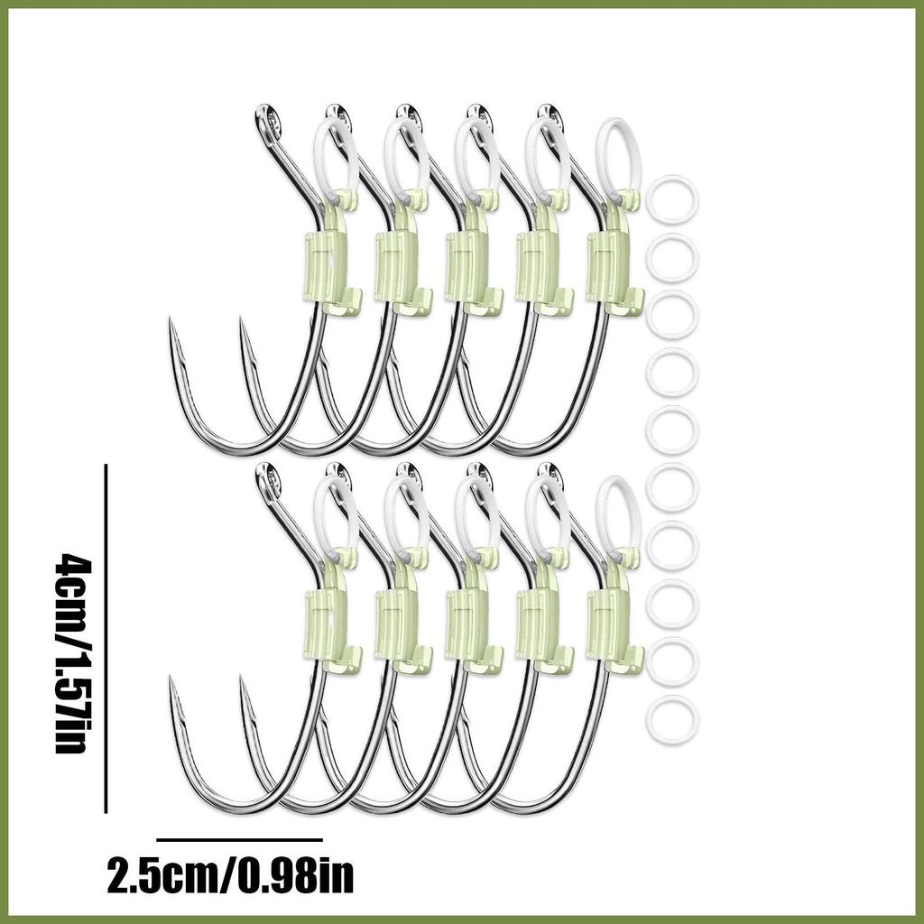 Móc câu tôm dạ quang bộ 10 chiếc, thép carbon, có lỗ đựng muối
