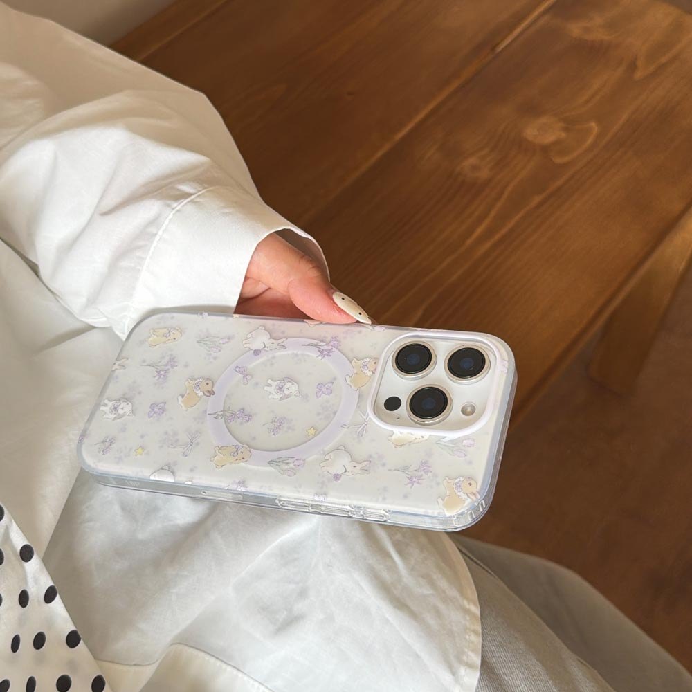 Ốp Lưng Cứng Tương Thích Với iPhone 13 14 14Pro 14ProMax 15 15Pro 15ProMax 16 16Pro 16ProMax 17 17Pro 17ProMax Ốp Nam Châm Họa Tiết Thỏ Hoa Tím