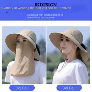 Mũ đi biển JKDESIGN chống tia cực tím, bảo vệ cổ và mặt, thiết kế vành rộng thoáng khí dành cho nữ mùa xuân hè
