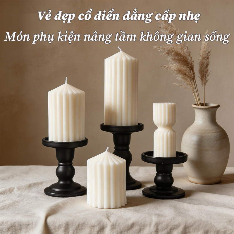 Chân Nến Phong Cách Retro - Cột La Mã Đen Obsidian, Đế Cắm Nến Decor Bàn Tiệc, Đám Cưới, Khách Sạn Cao Cấp