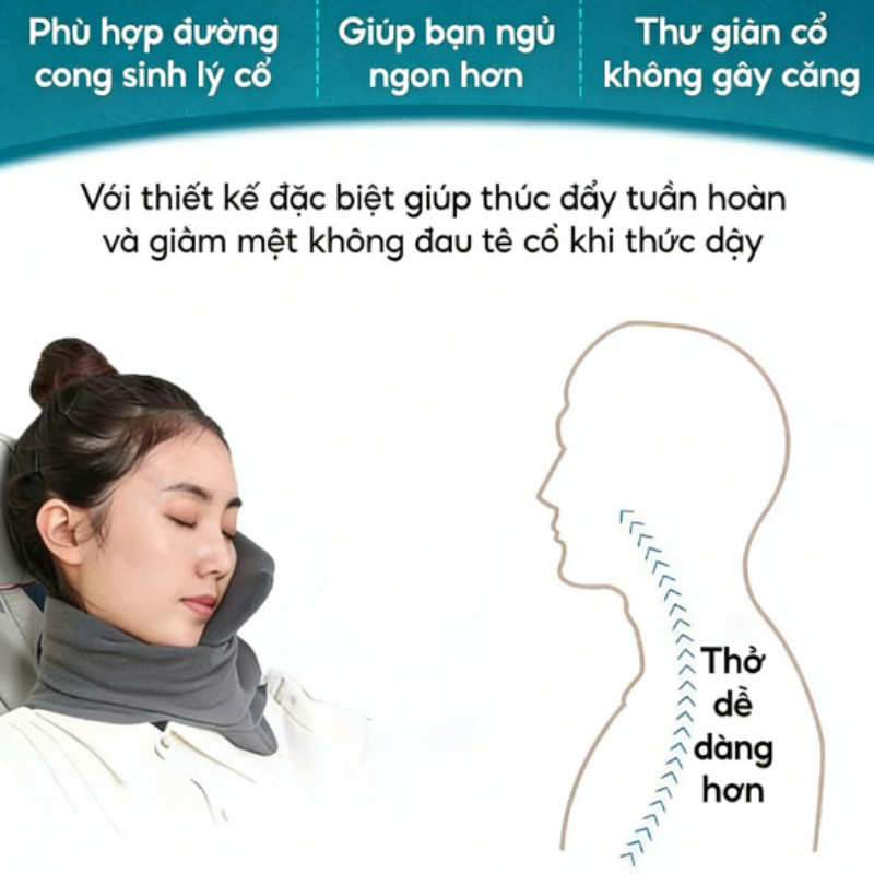 Gối cổ công thái học hỗ trợ cổ, gối tựa cổ du lịch & văn phòng, ôm sát giúp ngủ ngon, giảm mỏi hiệu quả