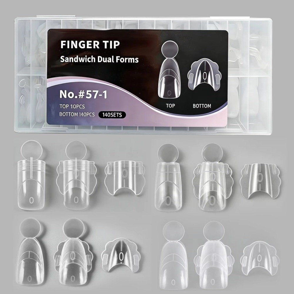 AWNGD 280 chiếc Sandwich Dual Nail Forms, 14 kích cỡ Hình thức mở rộng móng tay có thể tái sử dụng, Mở rộng móng tay Acrylic trong suốt hình bầu dục hai lớp cho dụng cụ làm móng tay
